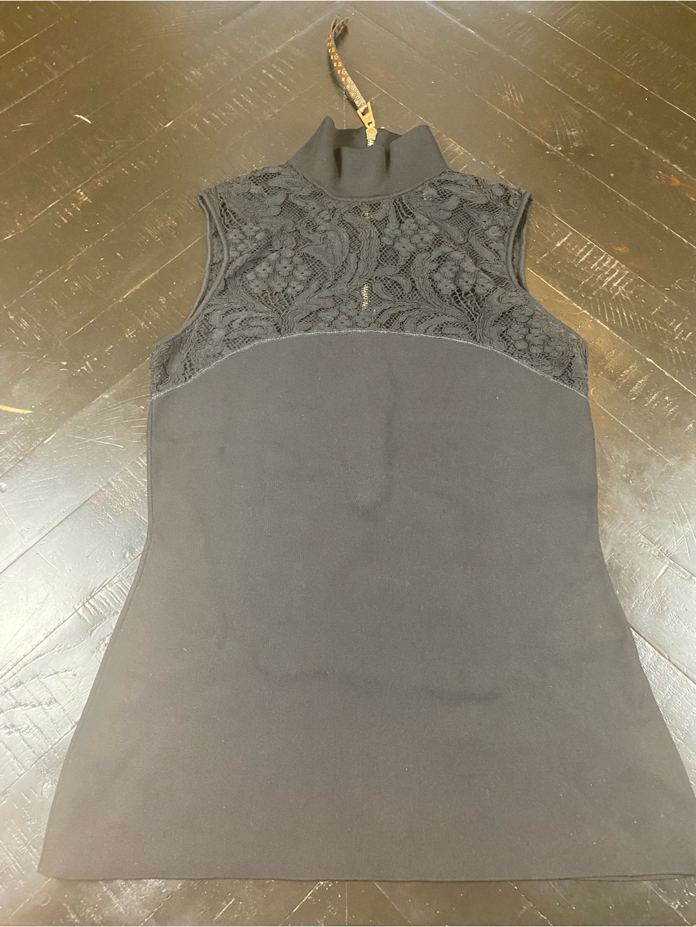 Louis Vuitton Black Sleeveless Turtleneck Lace Yoke Top